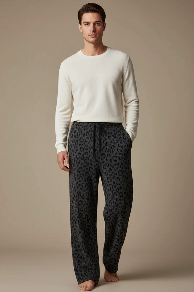 Pantalon Léopard Gris Foncé Ample Homme Casual - Molleton