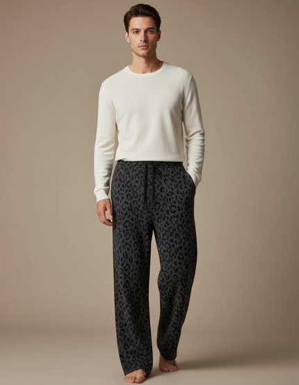 Pantalon Léopard Gris Foncé Ample Homme Casual - Molleton
