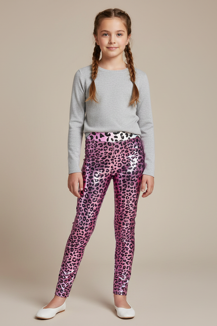 Pantalon Leopard Brillant - Rose Simili cuir