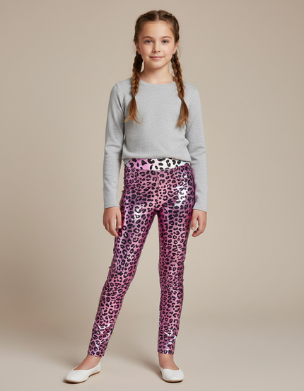 Pantalon Leopard Brillant - Rose Simili cuir