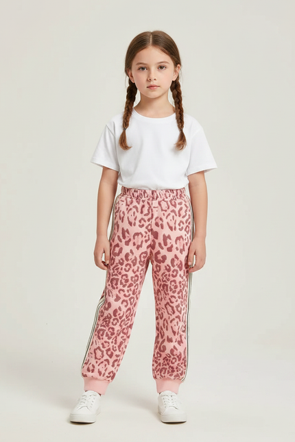Pantalon Léopard Rose Ample Imprimé Sport Enfant - Molleton