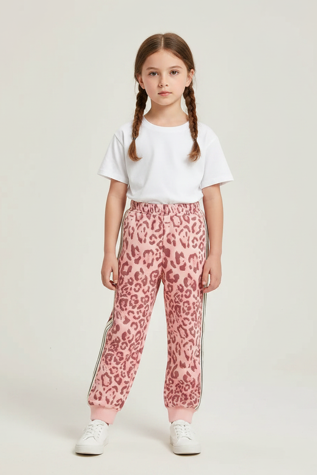 Pantalon Léopard Rose Ample Imprimé Sport Enfant - Molleton