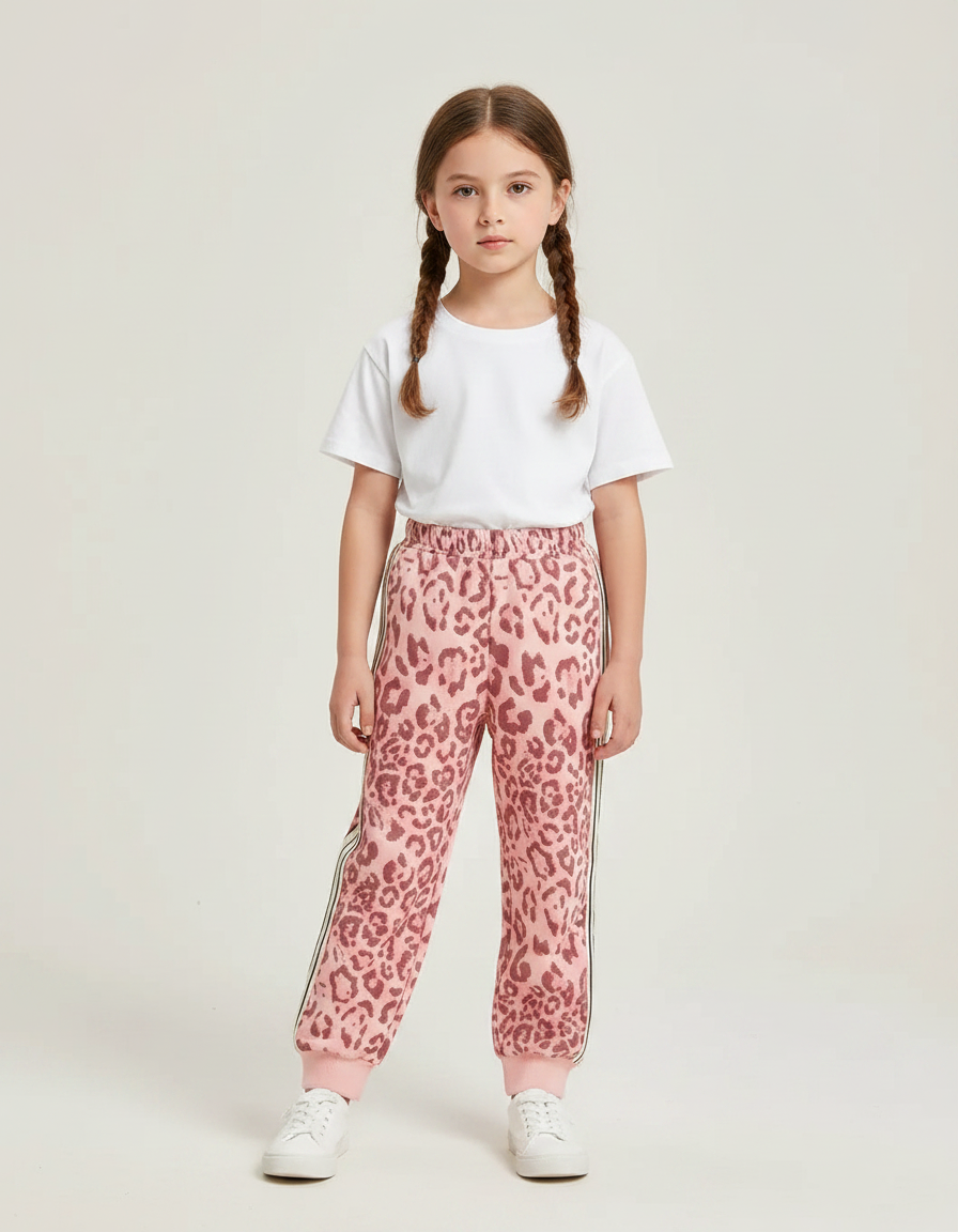 Pantalon Léopard Rose Ample Imprimé Sport Enfant - Molleton
