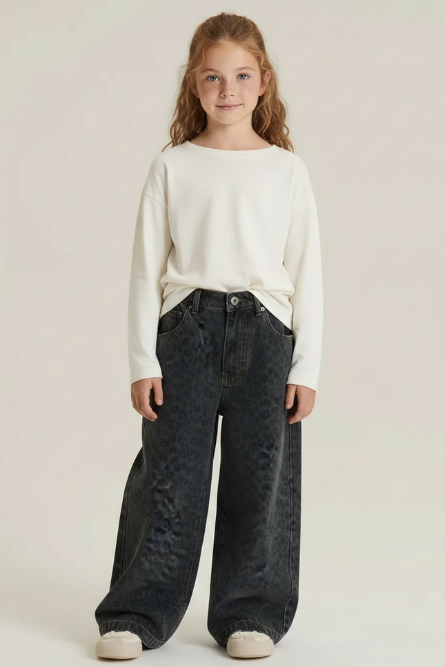 Pantalon Léopard Gris Ample Imprimé Fille - Jean