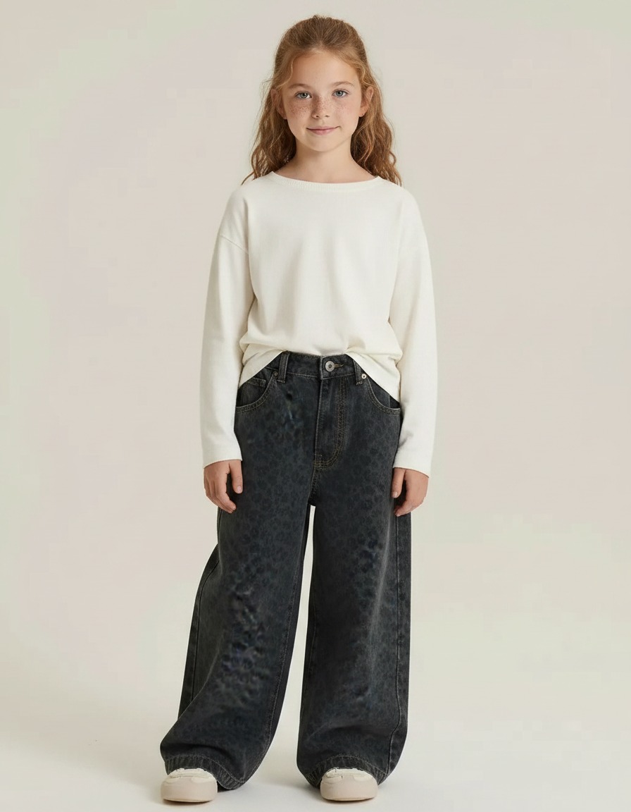 Pantalon Léopard Gris Ample Imprimé Fille - Jean