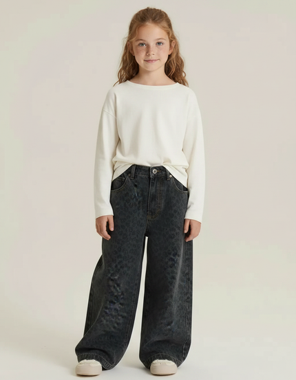Pantalon Léopard Gris Ample Imprimé Fille - Jean