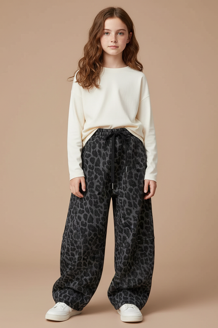 Pantalon Léopard Gris Ample Molletonné Enfant