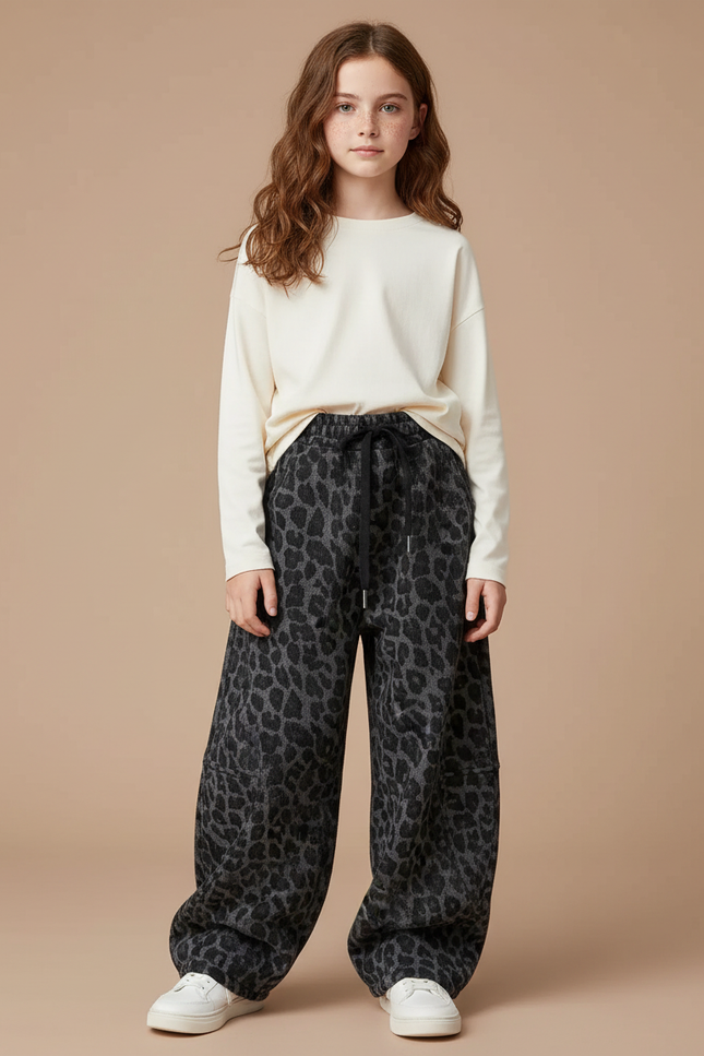 Pantalon Léopard Gris Ample Molletonné Enfant