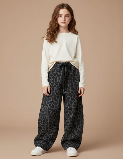 Pantalon Léopard Gris Ample Molletonné Enfant
