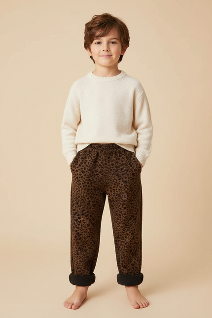 Pantalon Léopard Marron Imprimé Hiver Molletonné Enfant