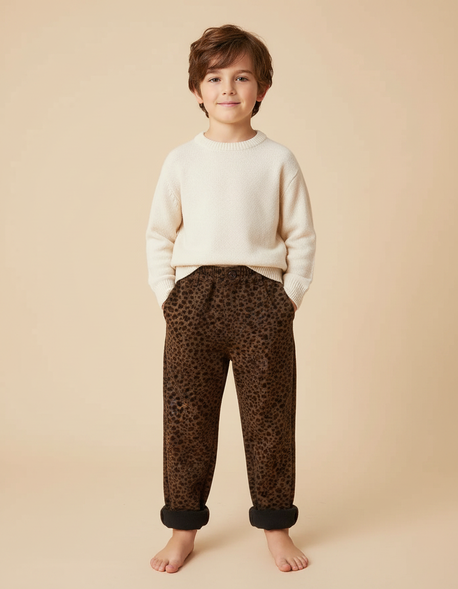 Pantalon Léopard Marron Imprimé Hiver Molletonné Enfant