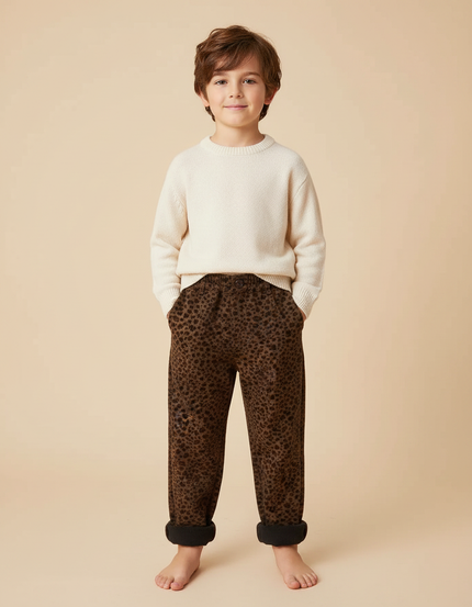Pantalon Léopard Marron Imprimé Hiver Molletonné Enfant