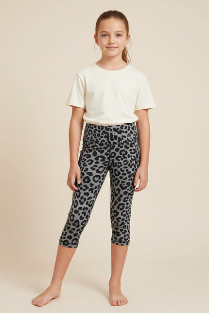 Pantalon Léopard Gris Capris Imprimé Animal Court Fille - Polyester