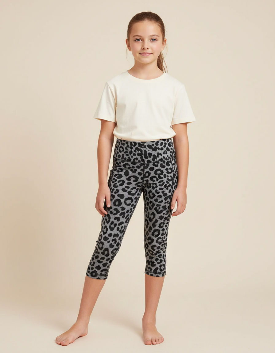 Pantalon Léopard Gris Capris Imprimé Animal Court Fille - Polyester