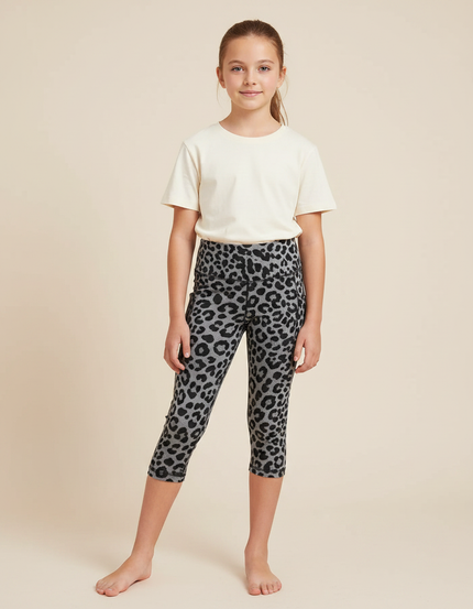 Pantalon Léopard Gris Capris Imprimé Animal Court Fille - Polyester