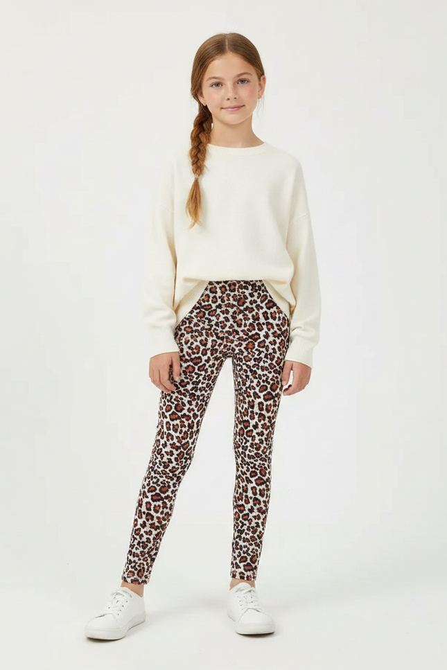 Pantalon Léopard Marron Stretch Imprimé Enfant Slim Fit - Polyester