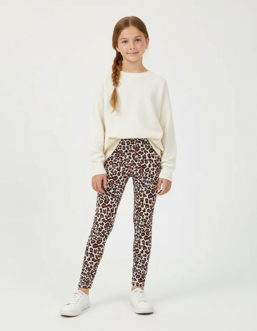 Pantalon Léopard Marron Stretch Imprimé Enfant Slim Fit - Polyester