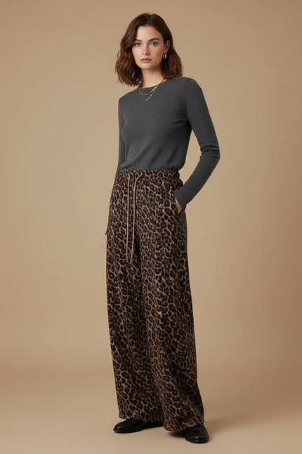 Pantalon Léopard Fluide Ample Imprimé Femme - Velours