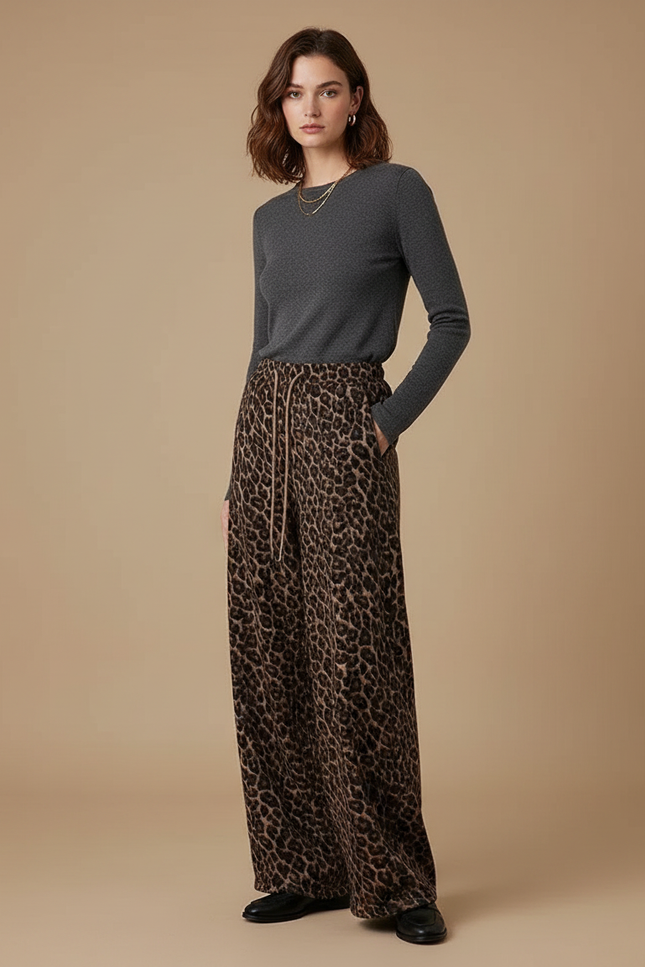 Pantalon Léopard Fluide Ample Imprimé Femme - Velours