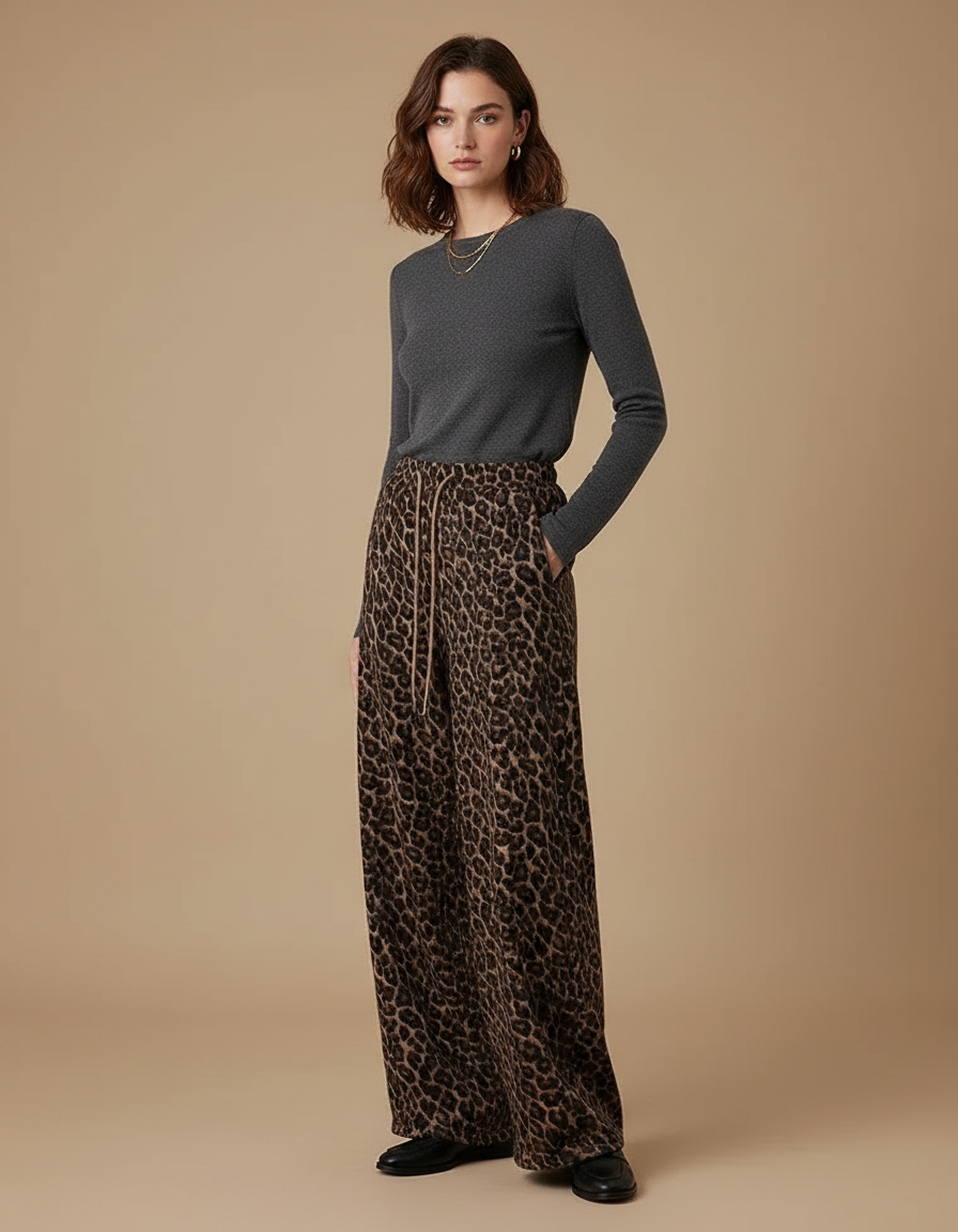 Pantalon Léopard Fluide Ample Imprimé Femme - Velours