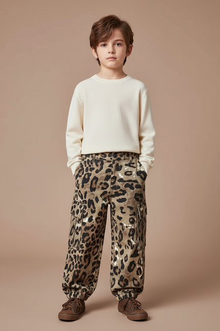 Pantalon Léopard Cargo Ample Enfant Marron Imprimé - Toile