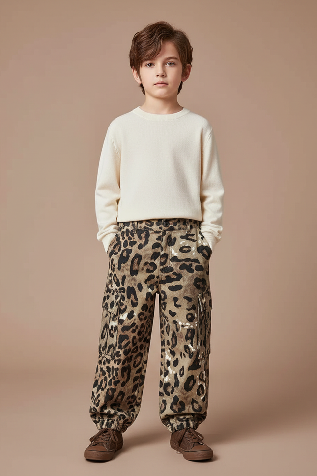 Pantalon Léopard Cargo Ample Enfant Marron Imprimé - Toile