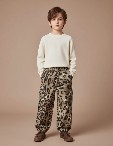 Pantalon Léopard Cargo Ample Enfant Marron Imprimé - Toile