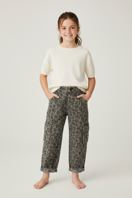 Pantalon Léopard Cargo Gris Imprimé Confortable Enfant - Jean