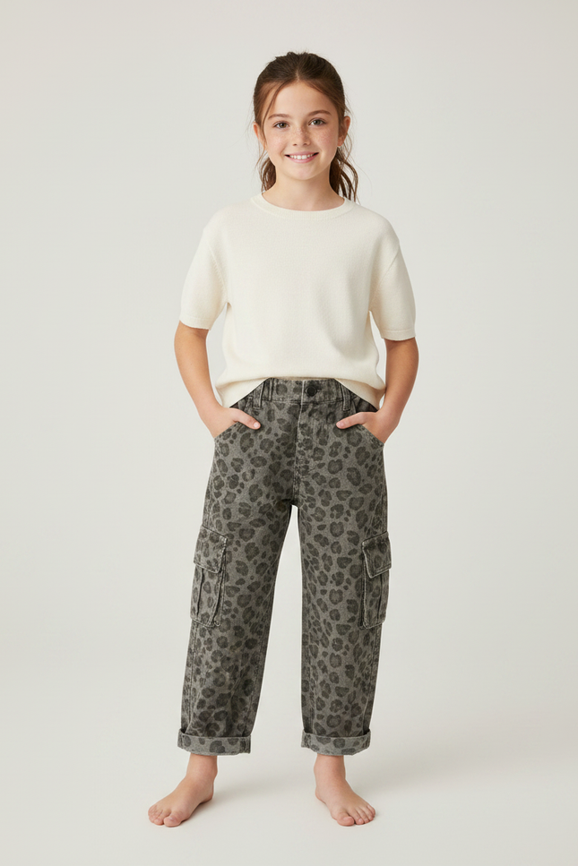 Pantalon Léopard Cargo Gris Imprimé Confortable Enfant - Jean