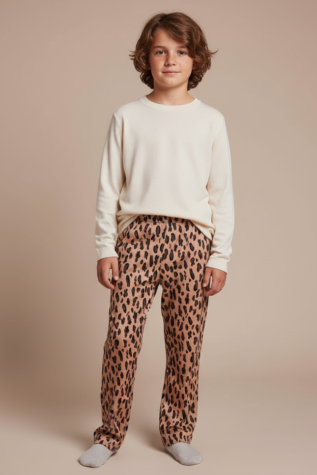 Pantalon Léopard Marron Ample Doux Enfant - Imprimé Molleton