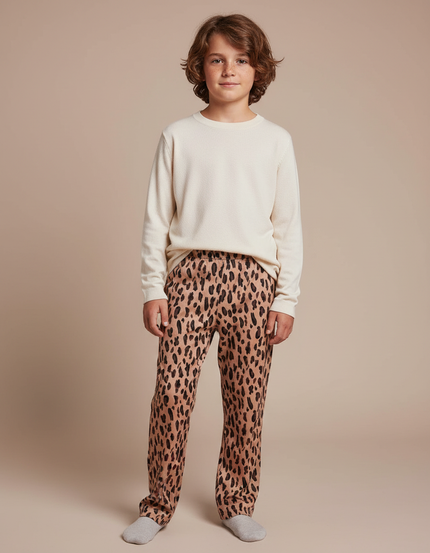 Pantalon Léopard Marron Ample Doux Enfant - Imprimé Molleton