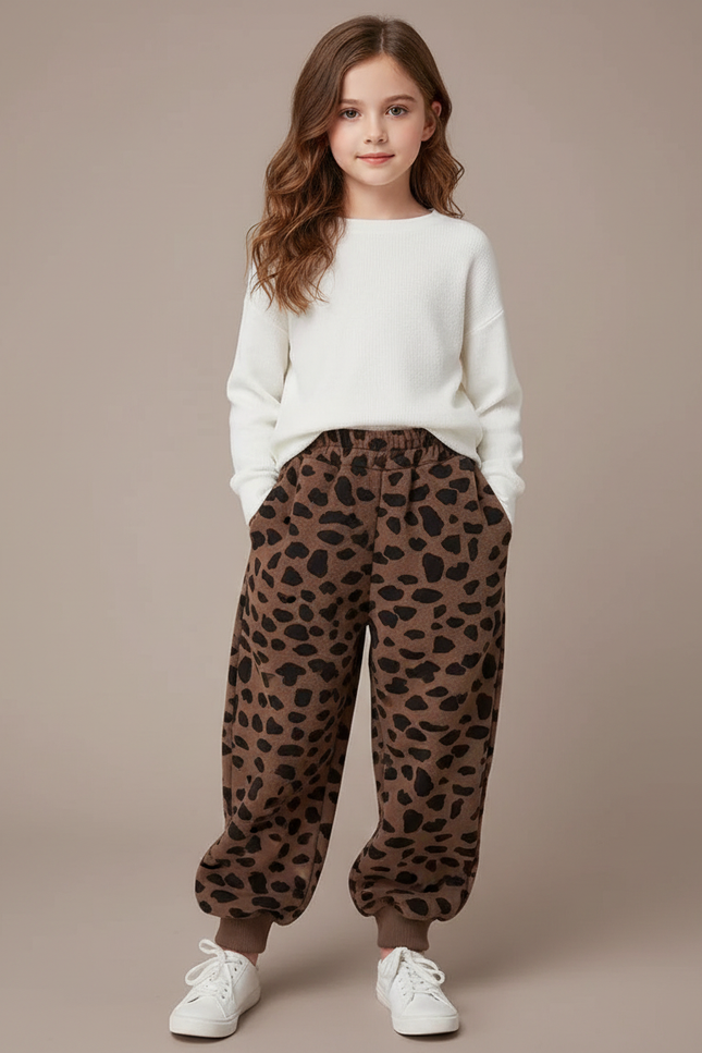 Pantalon Léopard Marron Imprimé Ample Molletonné Enfant