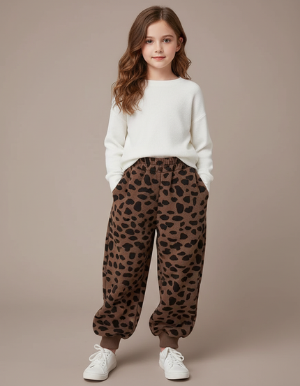 Pantalon Léopard Marron Imprimé Ample Molletonné Enfant