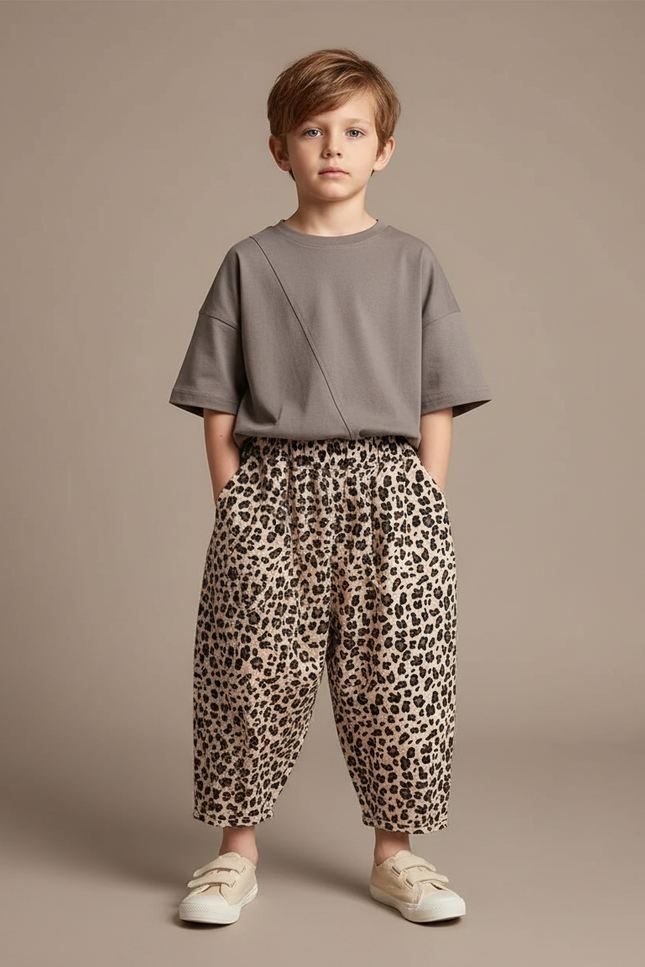 Pantalon Léopard Ample Imprimé Coton Enfant