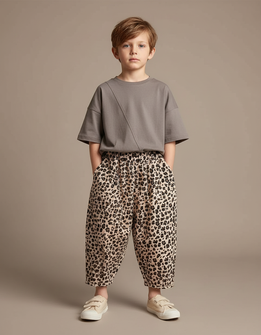 Pantalon Léopard Ample Imprimé Coton Enfant