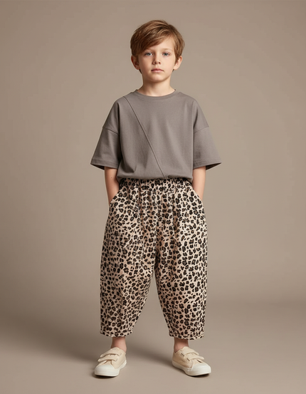 Pantalon Léopard Ample Imprimé Coton Enfant