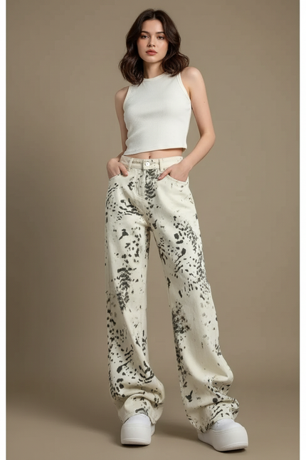 Pantalon Léopard Ample Imprimé Décontracté Taille Haute - Jean