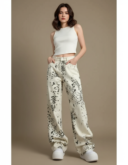 Pantalon Léopard Ample Imprimé Décontracté Taille Haute - Jean