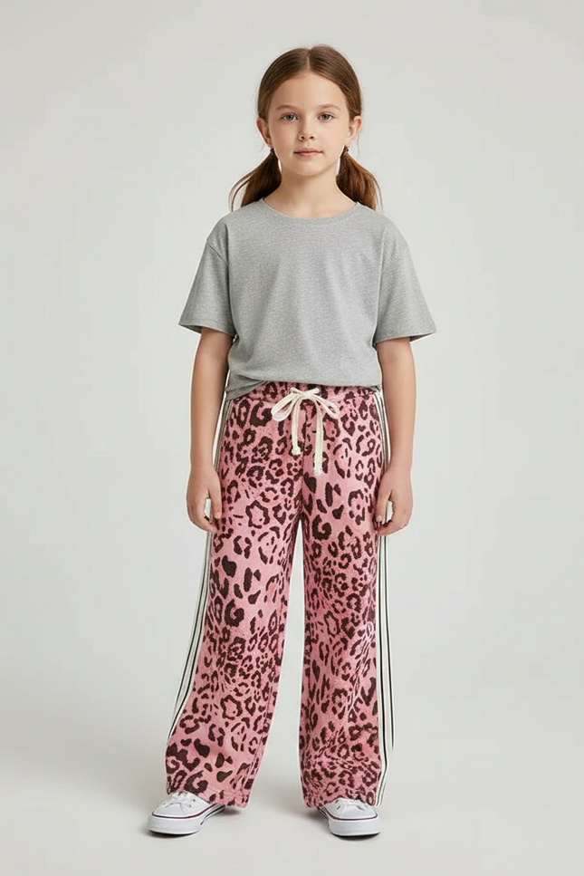 Pantalon Léopard Rose Ample Imprimé Sport Décontracté - Molleton