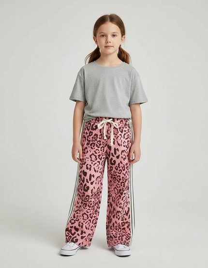Pantalon Léopard Rose Ample Imprimé Sport Décontracté - Molleton