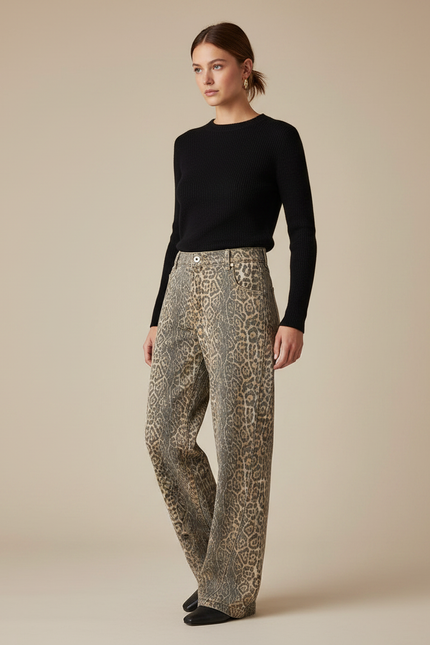 Pantalon Large Fluide Leopard - Imprimé Jean