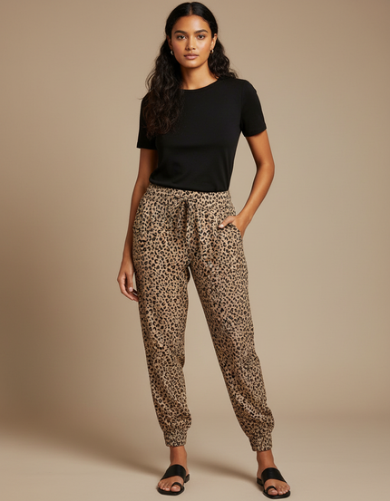 Pantalon Léopard Fluide Ample Imprimé Casual - Viscose