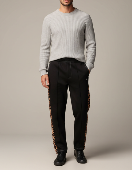 Pantalon Léopard Noir Large Décontracté Homme - Polyester
