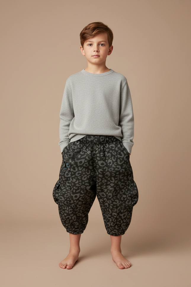 Pantalon Léopard Ample Imprimé Harem Garçon - Gris Molleton