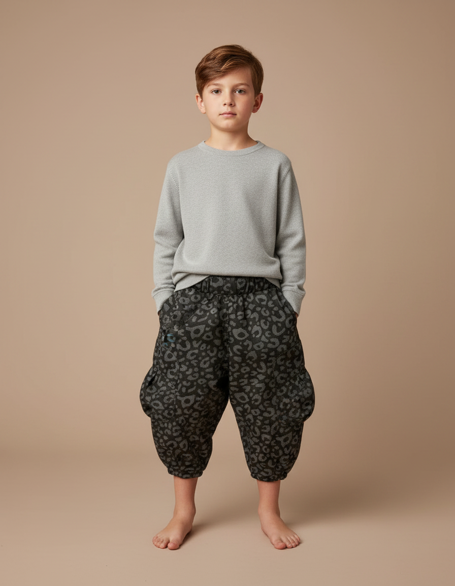 Pantalon Léopard Ample Imprimé Harem Garçon - Gris Molleton