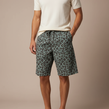 Pantalon Léopard Court Imprimé Vert Décontracté Coton