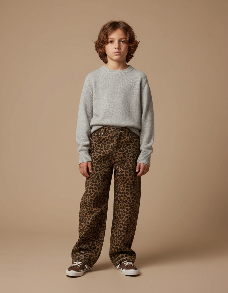 Pantalon Léopard Marron Ample Imprimé Épais Enfant - Molleton