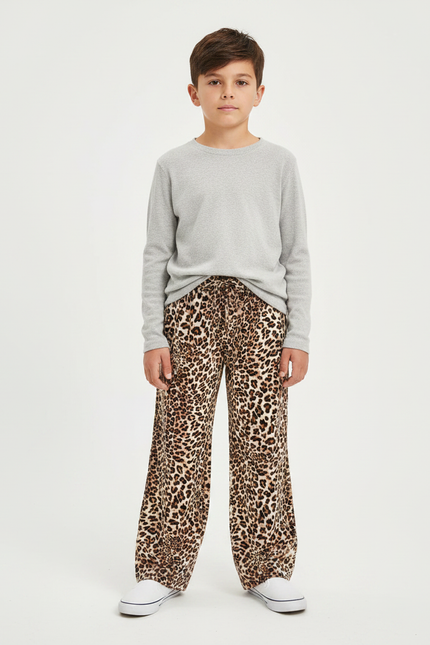 Pantalon Léopard Ample Fluide Imprimé Décontracté Garçon - Viscose