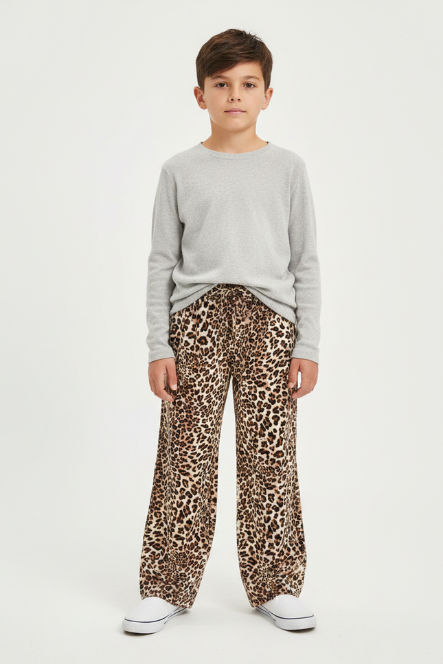 Pantalon Léopard Ample Fluide Imprimé Décontracté Garçon - Viscose
