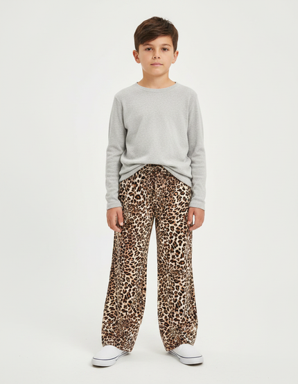 Pantalon Léopard Ample Fluide Imprimé Décontracté Garçon - Viscose